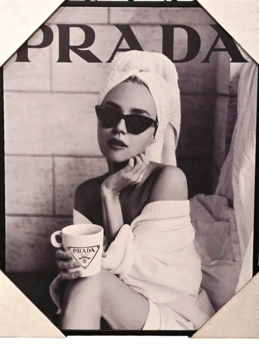 At Home Prada Black & White Chic Portrait Framed Canvas Wall Decor